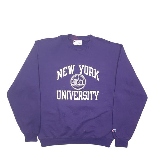 Mens Purple Champion New York University Spellout Crewneck Jumper