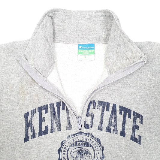 Mens Grey Champion Kent State University Spellout USA Quarter Zip Jumper