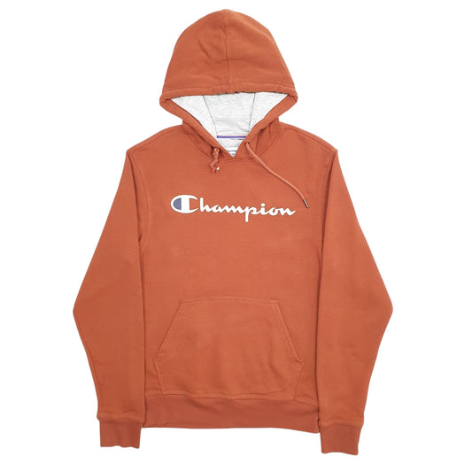 Mens Brown Champion Spellout Hoodie Jumper