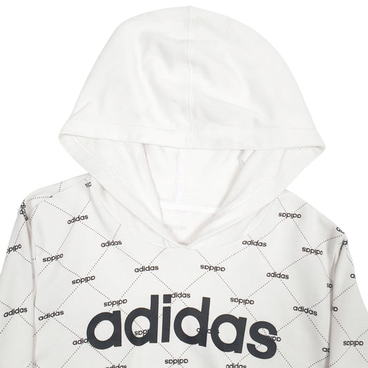 Womens White Adidas Spellout Hoodie Jumper