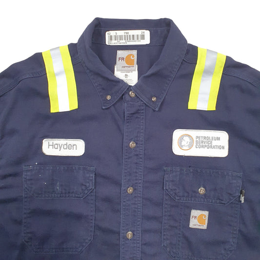 Mens Blue Carhartt Fire Resistant Long Sleeve Shirt