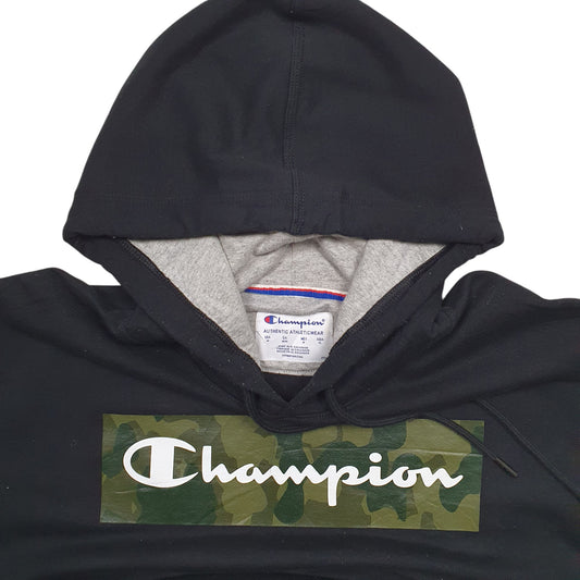 Mens Black Champion Spellout Hoodie Jumper