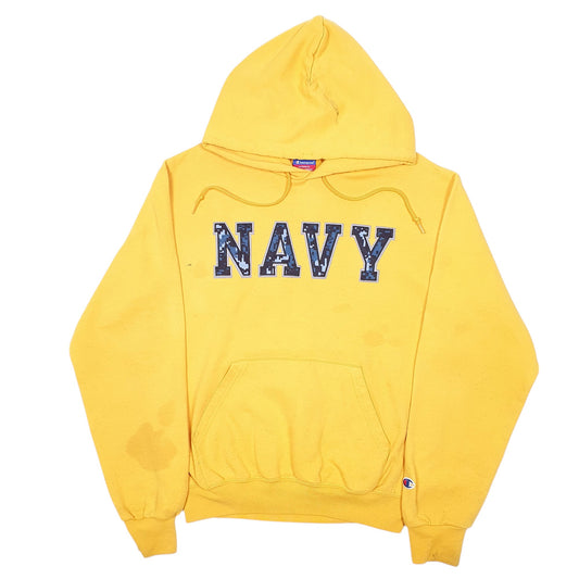 Mens Yellow Champion US Navy Spellout USN Hoodie Jumper