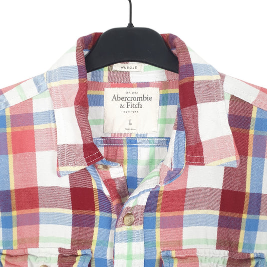 Mens White Abercrombie & Fitch Muscle Flannel New York Long Sleeve Shirt