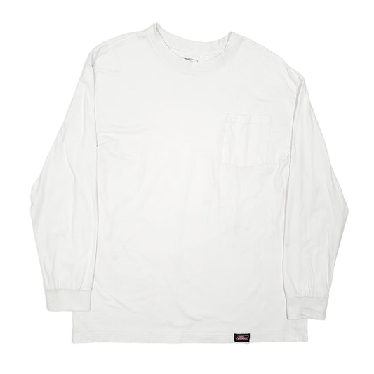Mens White Dickies Pocket Workwear Long Sleeve T Shirt