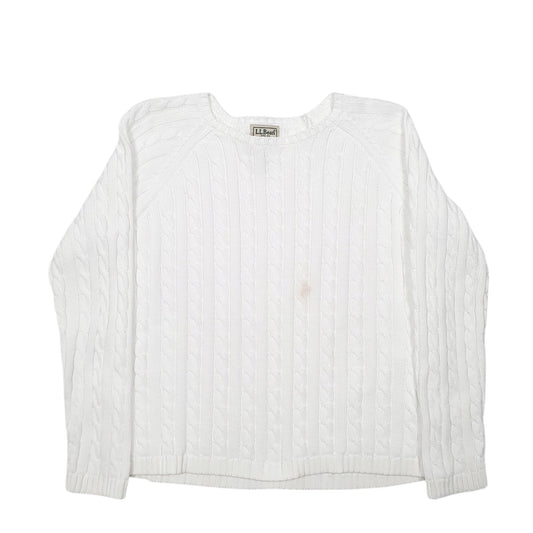 Womens White L.L.Bean Knit Cable Crewneck Jumper