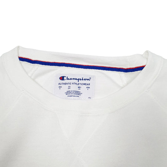 Womens White Champion Raglan Script Crewneck Jumper