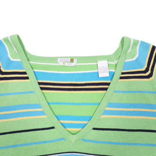 Womens Green Izod Stripe Raglan V Neck Jumper
