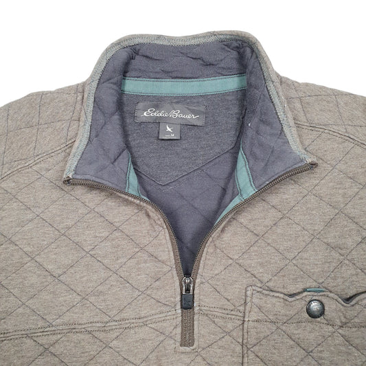 Mens Beige Eddie Bauer Quilted Sweat Quarter Zip Jumper