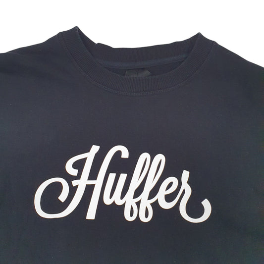 Womens Black Huffer Croptop Spellout Crewneck Jumper