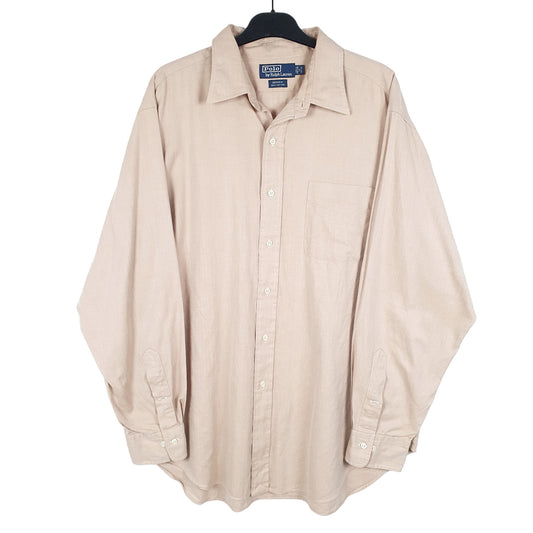 Mens Tan Polo Ralph Lauren Andrew Herringbone Twill HBT Long Sleeve Shirt