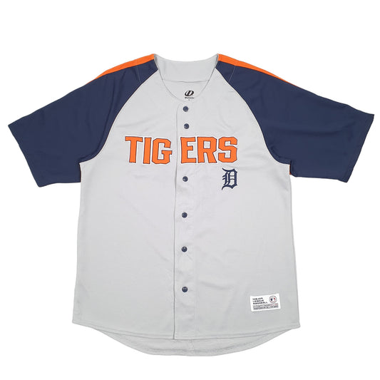 Mens Grey Dynasty MLB Baseball Jersey Detroit Tigers USA Short Sleeve T Shirt