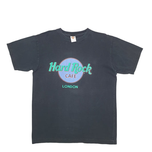 Mens Black Hard Rock Cafe Single Stitch Vintage 90s London Spellout Short Sleeve T Shirt