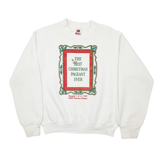 Womens White Fruit Of The Loom Vintage 90s Made In USA Crewneck Jumper