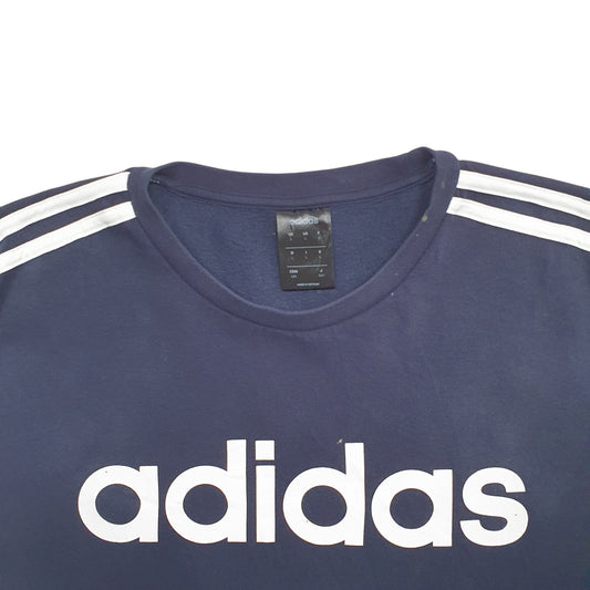Mens Navy Adidas Spellout Crewneck Jumper
