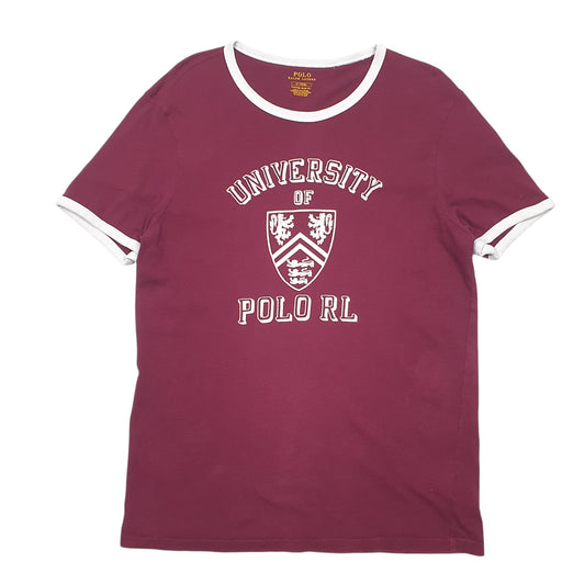 Mens Burgundy Polo Ralph Lauren Slim Fit Ringer University Of RL Short Sleeve T Shirt