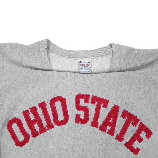 Mens Grey Champion Ohio State Raised Embroidered Reverse Weave Made In USA Vintage 90s Crewneck Jumper