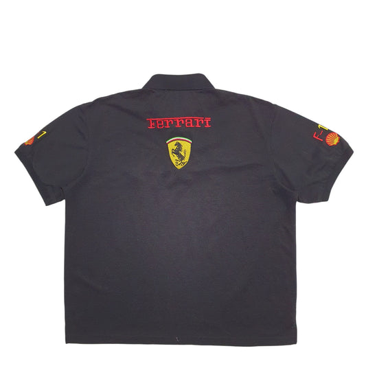 Womens Black Ferrari Formula One Cars Racing Short Sleeve Polo Shirt
