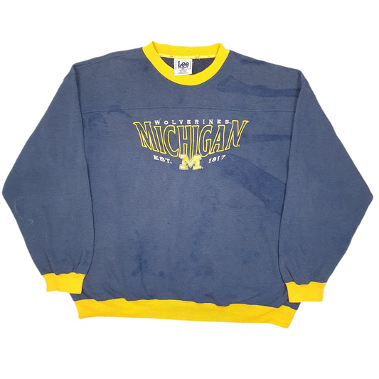 Mens Navy Lee Vintage 90s Sport Michigan Wolverines Spellout USA Football Crewneck Jumper