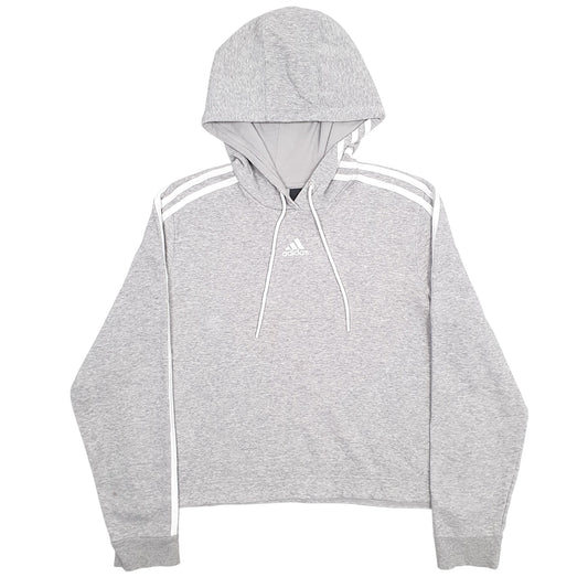 Womens Grey Adidas Crop Top Hoodie Jumper