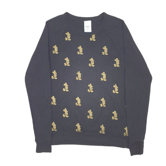 Mens Black Disney Mickey Mouse Raglan Crewneck Jumper