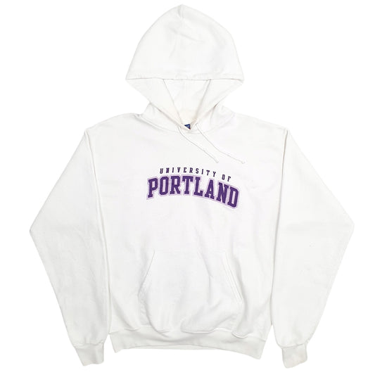 Mens White Champion University Of Portland Spellout Hoodie Jumper