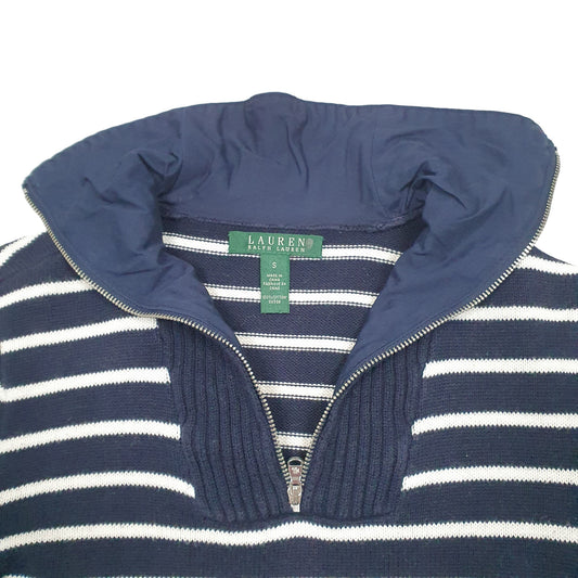 Womens Navy Lauren Ralph Lauren Knit Nautical Stripe Sailing Yachting Quarter Zip Jumper