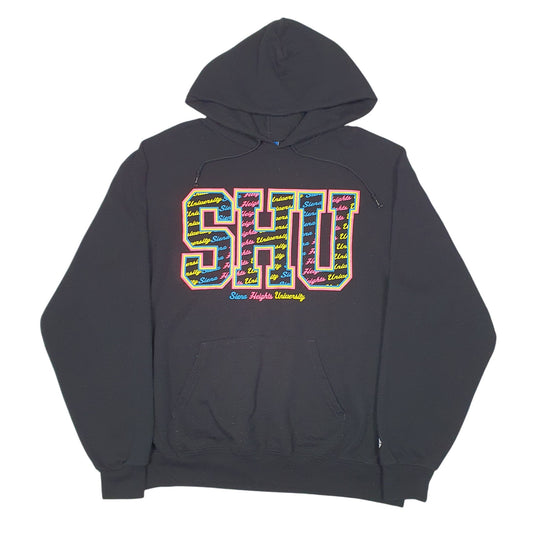 Mens Black Champion Siena Heights University USA Spellout Hoodie Jumper