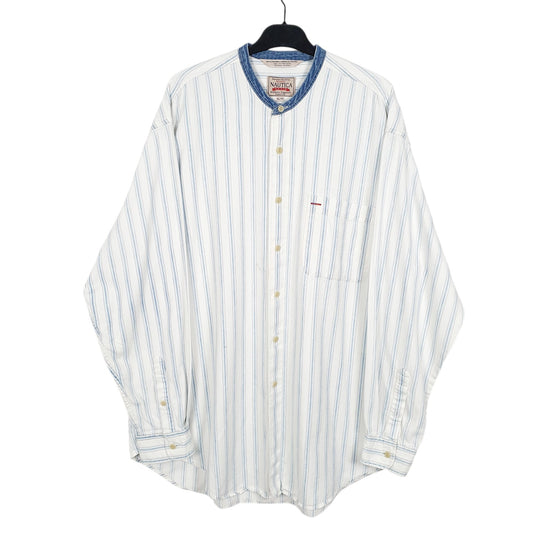 Mens White Nautica Grandad Collar Long Sleeve Shirt