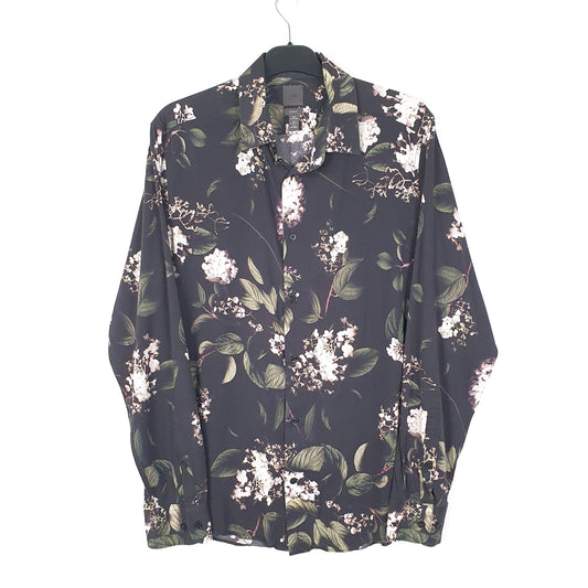 Mens Black H&M Floral Long Sleeve Shirt