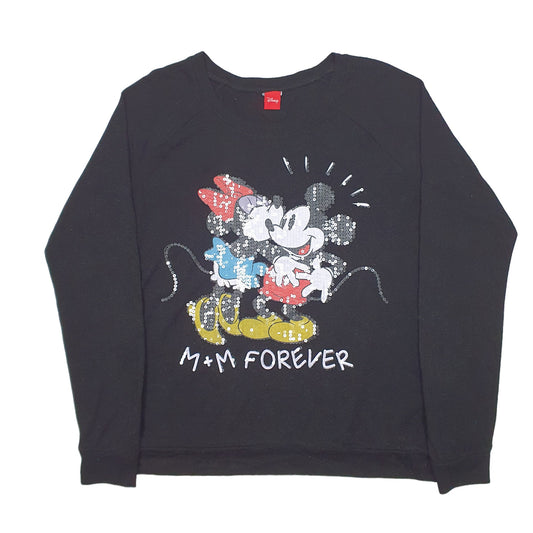 Womens Black Disney Mickey Mouse Minnie Sequined Raglan Crewneck Jumper