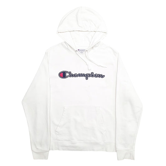 Mens White Champion Spellout Hoodie Jumper