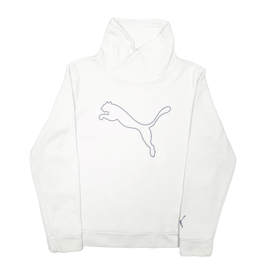 Womens White Puma Roll Neck Sweater Active Crewneck Jumper