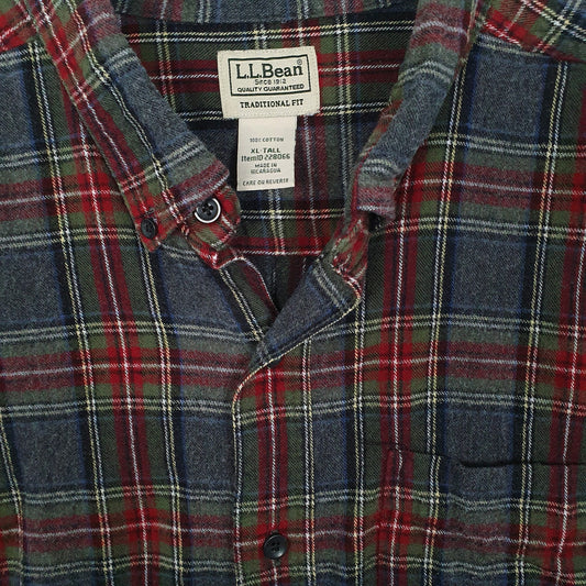 Mens Grey L.L.Bean Tall Flannel Overshirt Long Sleeve Shirt