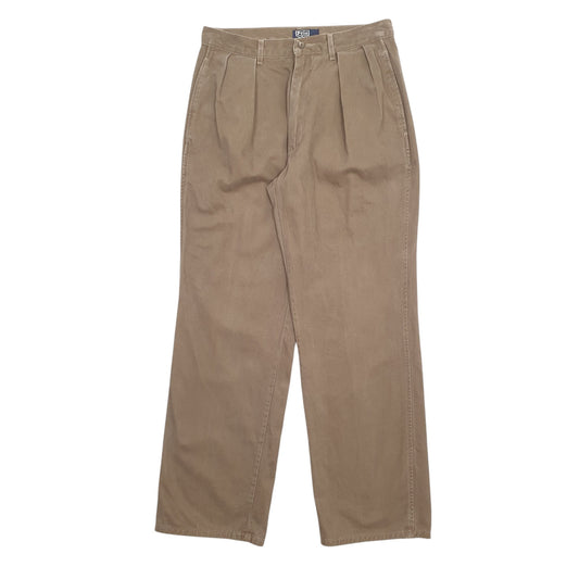 Mens Brown Polo Ralph Lauren Double Pleated Vintage 1980s Made In USA Chino Trousers