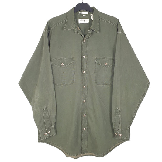 Mens Green Eddie Bauer Tall Elkhorn Canvas Heavy Overshirt Shacket Long Sleeve Shirt