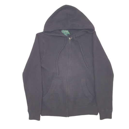 Womens Black Lauren Ralph Lauren Knit Hoodie Cashmere Merino Full Zip Jumper