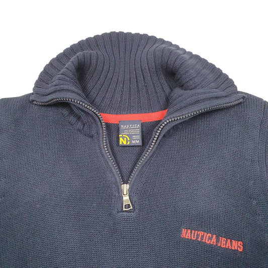 Mens Navy Nautica Knit Jeans Quarter Zip Jumper