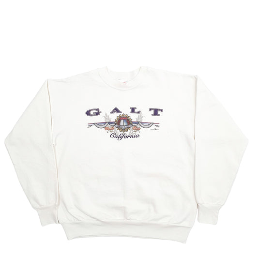 Mens Cream Hanes Galt California Spellout Made In USA Crewneck Jumper