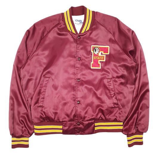 Mens Burgundy Chalk Line Vintage 90s F State Made In USA Varsity Coach Baseball Coat