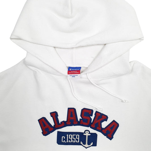 Mens White Champion Alaska Spellout Hoodie Jumper