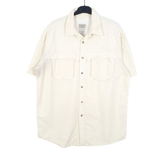 Mens Yellow L.L.Bean Tall Hiking Fishing Outdoors Short Sleeve Shirt