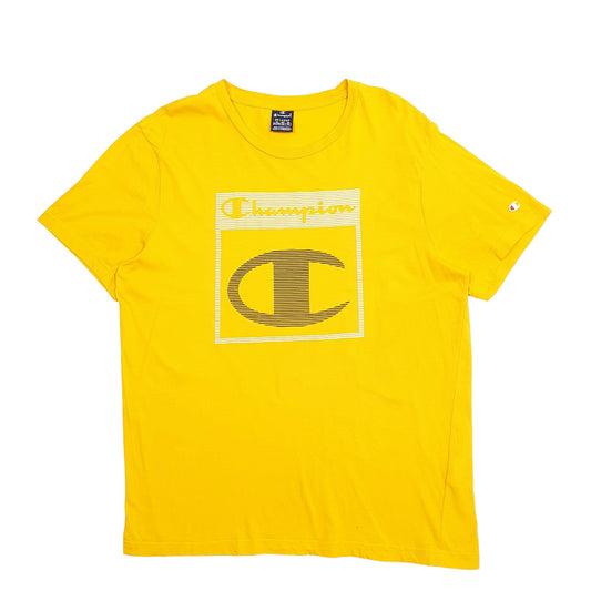 Mens Yellow Champion Spellout Short Sleeve T Shirt