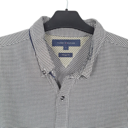 Mens White Tommy Hilfiger Houndstooth Vintage Fit Long Sleeve Shirt