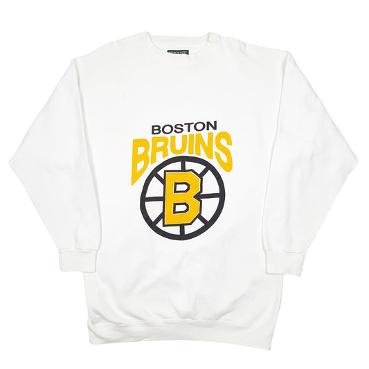 Mens White American Eagle Outfitters Boston Bruins NHL Ice Hockey Made In USA Vintage Crewneck Jumper