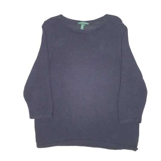 Womens Navy Lauren Ralph Lauren Knit Half Sleeve Crewneck Jumper