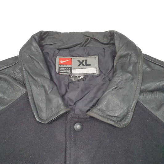 Mens Black Nike Vintage Varsity Team 2000s Canada Spellout Hockey Leather Coat