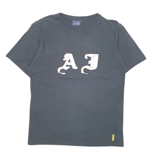 Mens Black Armani Jeans AJ Applique Short Sleeve T Shirt