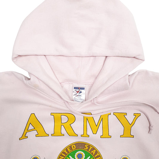 Mens Pink Jerzees US Army Spellout Hoodie Jumper