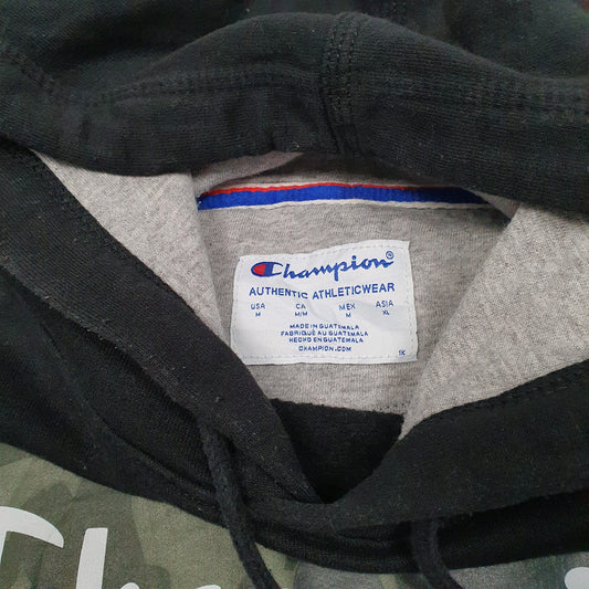 Mens Black Champion Camouflage Logo Script Hoodie Jumper